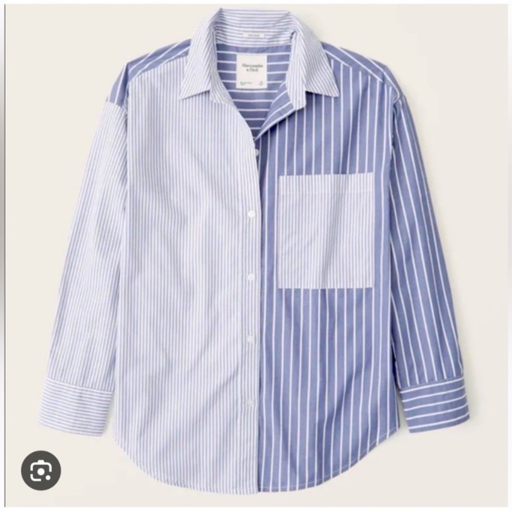 Abercrombie & Fitch Oversized Colorblock Poplin Button-Up Shirt Size L